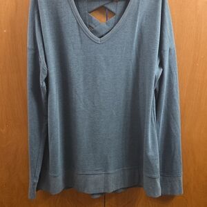 Gray V-Neck Long Sleeve Top